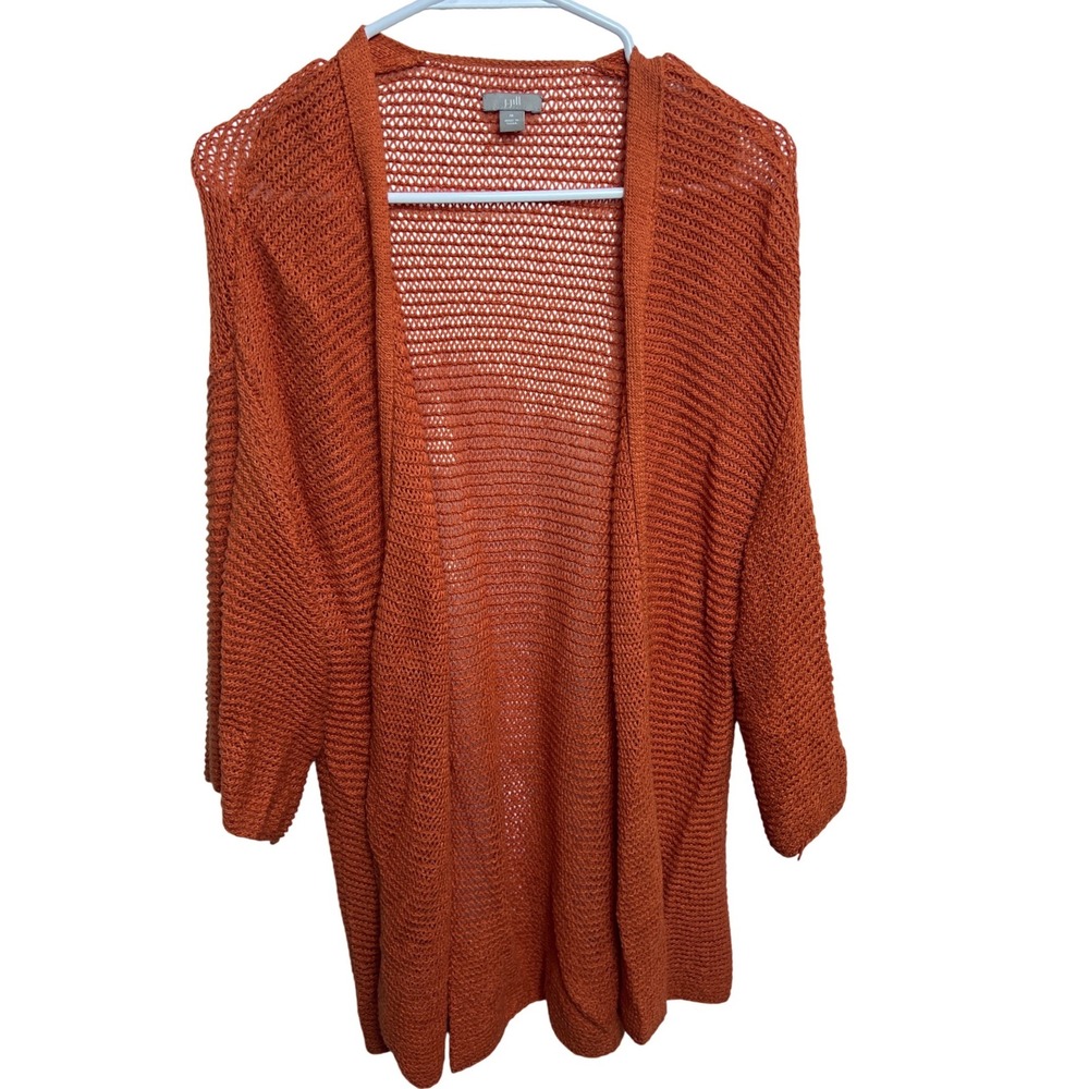 J. Jill Open-Knit Duster Cardigan in Rust Orange